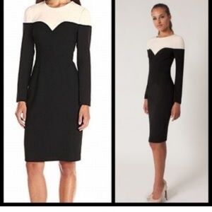 Black halo black and white dress midi